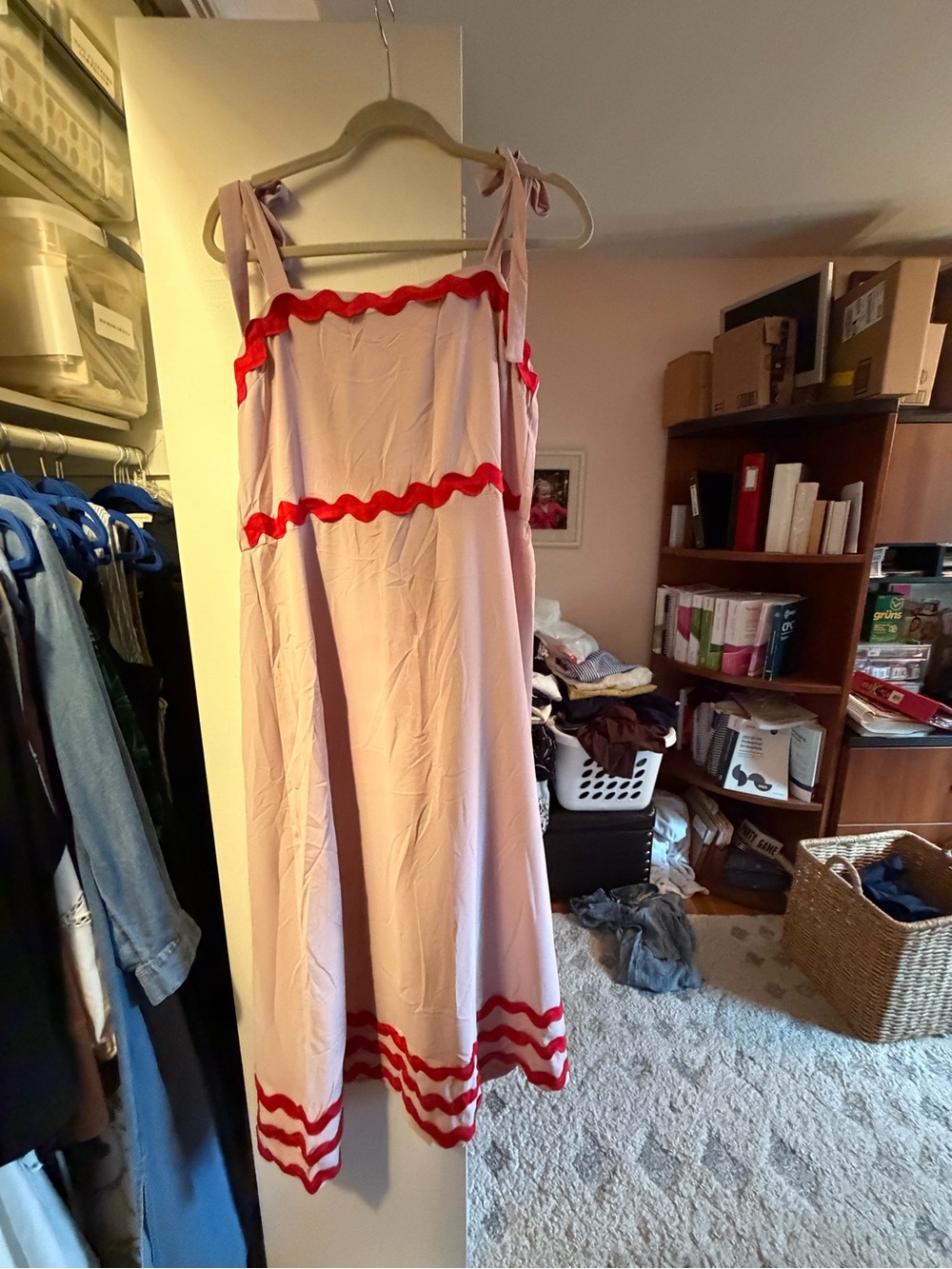 Amazon Pink Maxi Dress with pink Rick rack trim